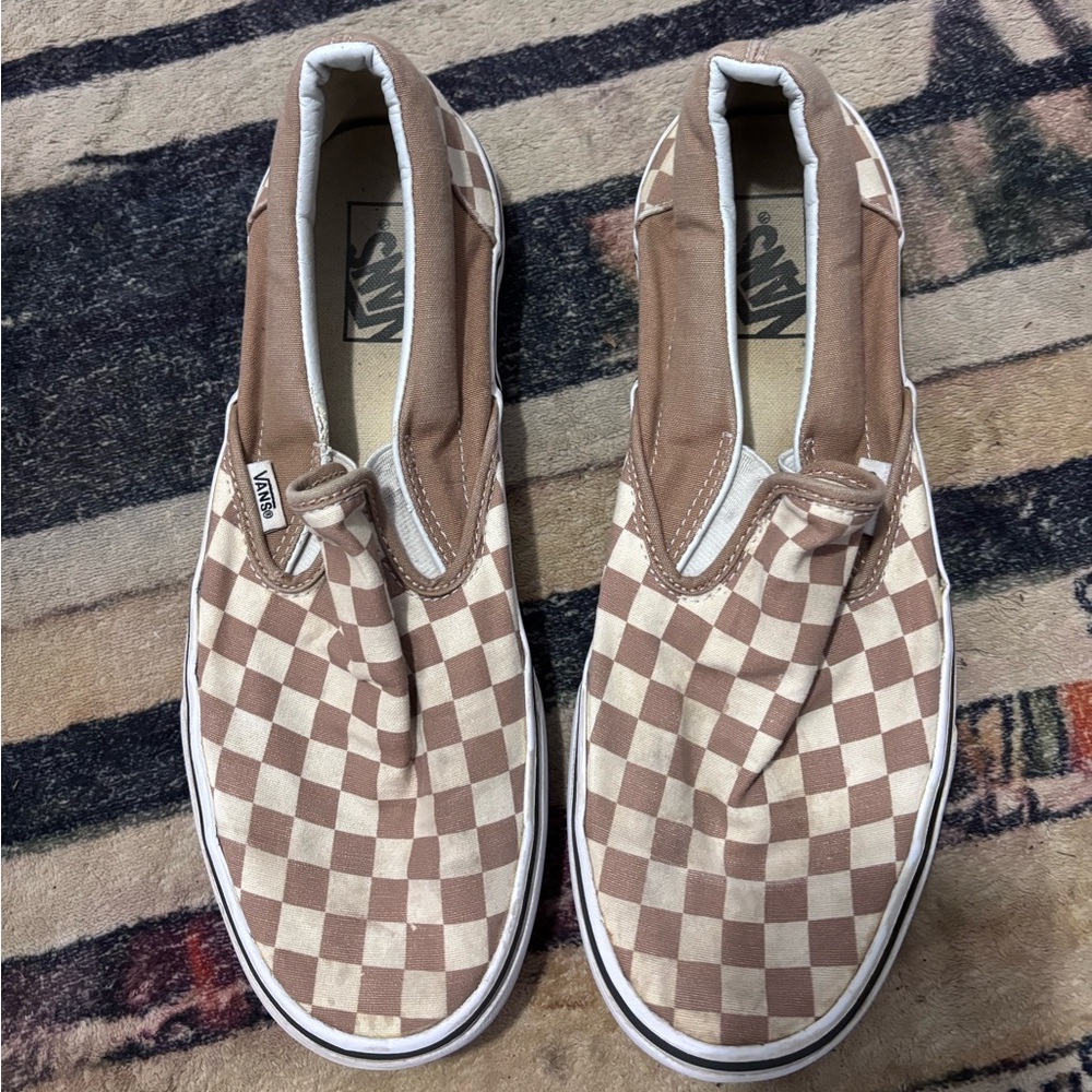 Vans Men's Brown Checkered Slip-On Sneakers